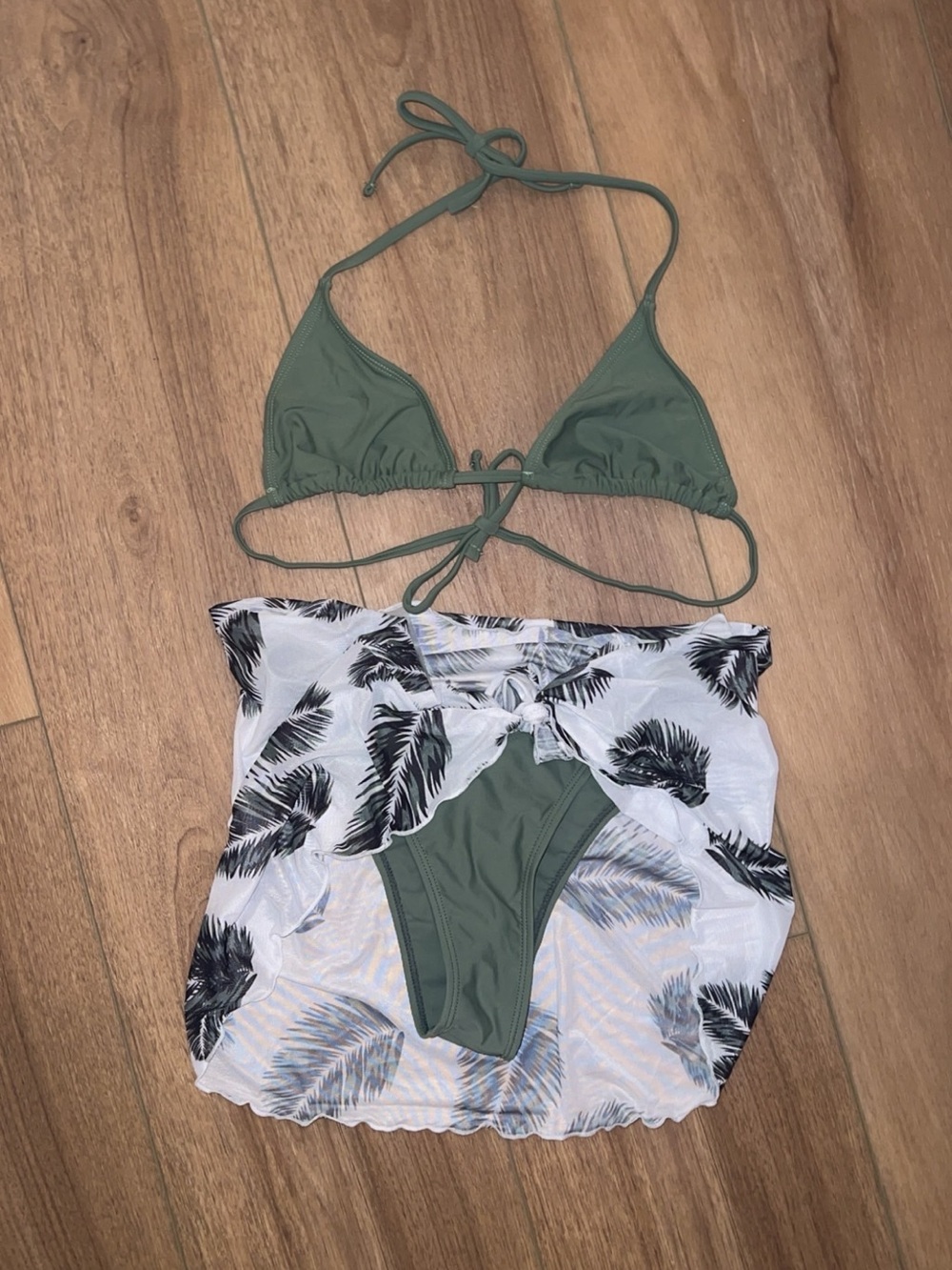 SHEIN Olive Green Triangle Tie Bikini Set